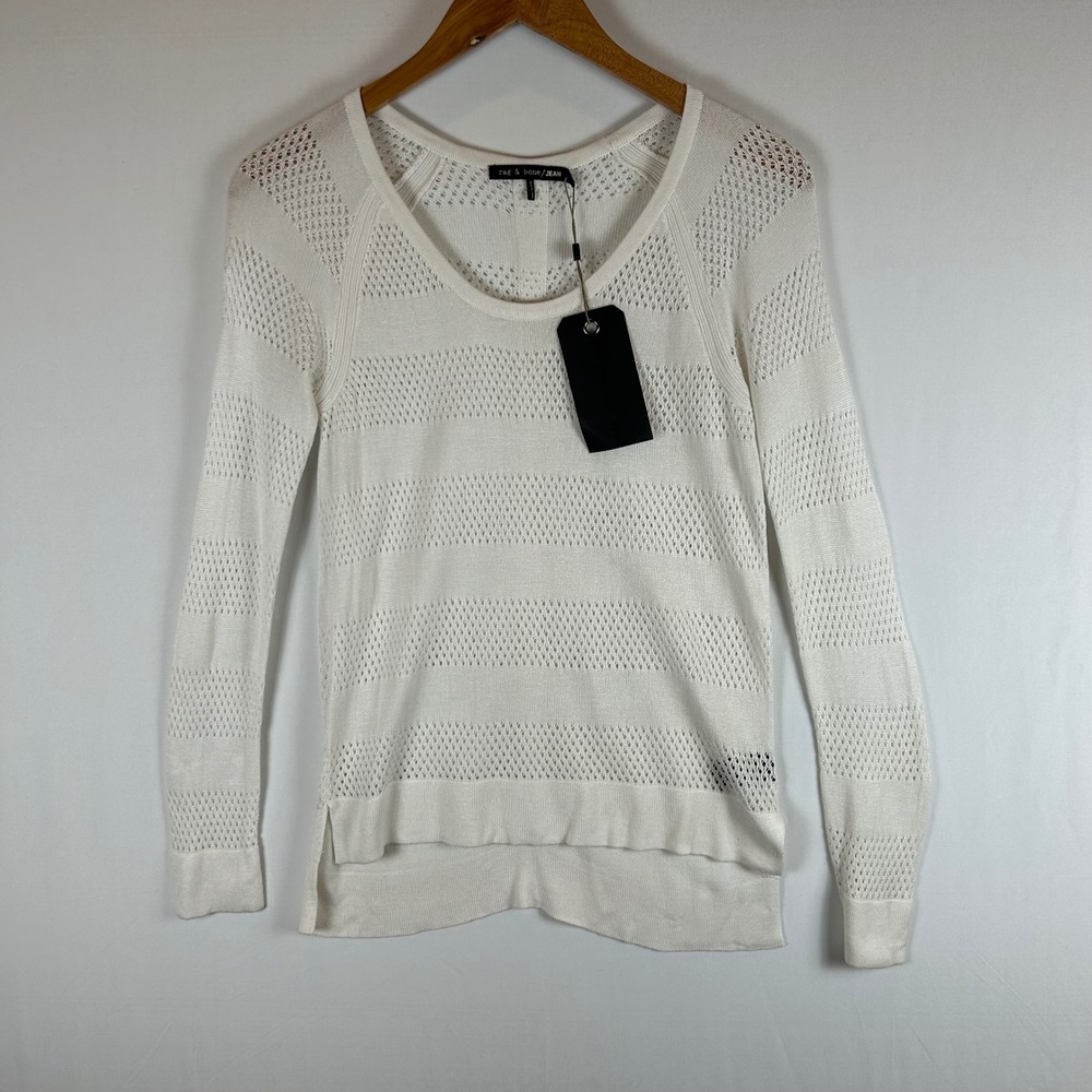 NWT Rag & Bone Genevieve Raglan Pullover Top Knit Sweater White XS **FLAW**